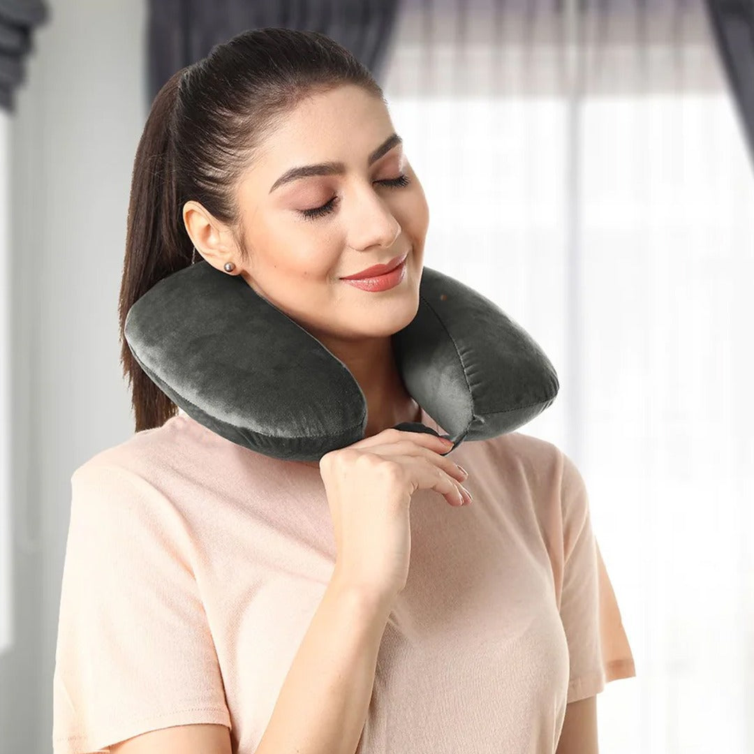 Velvet Neck Rest Pillow Travel Pillow For Comfort Support Grey