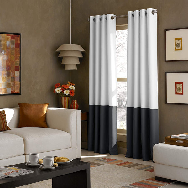 Pair Of Premium Velvet Eyelet Curtain White & Grey