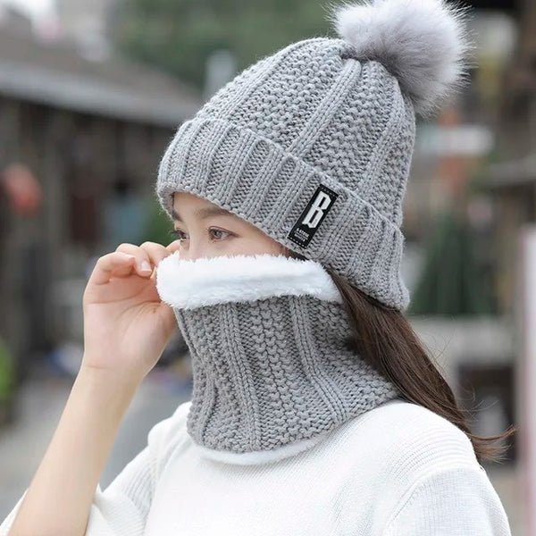 Luxury Wool Cap & Muffler For Women (Grey)