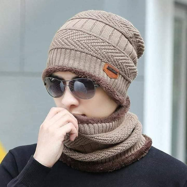 Wool Beanie Cap & Muffler for Men & Women (Skin)