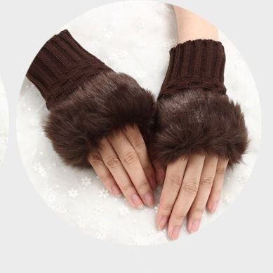 Stylish Faux Rabbit Hair Fur Gloves For Women (Brown)