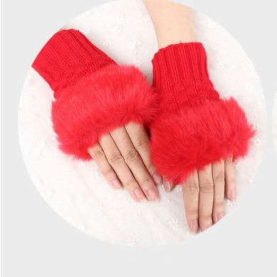 Stylish Faux Rabbit Hair Fur Gloves For Women (Red)