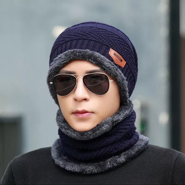 Wool Beanie Cap & Muffler for Men & Women (Blue)