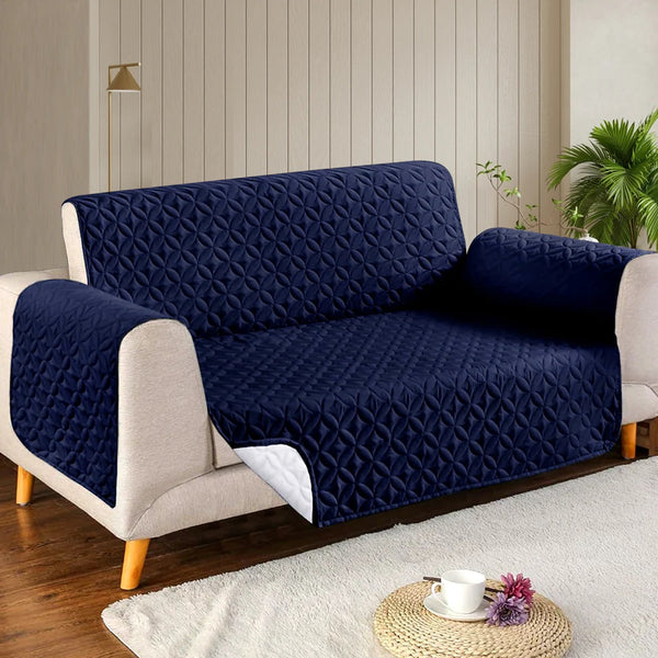 Microfiber Quilted Sofa Cover-Blue