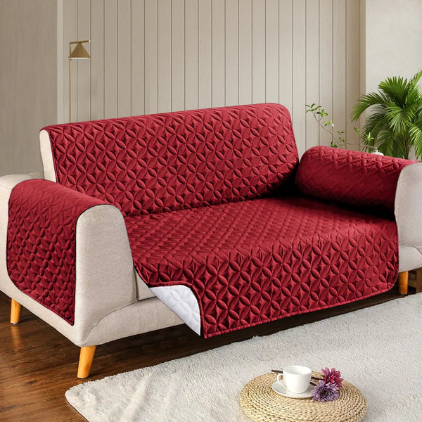 Microfiber Quilted Sofa Cover-Maroon