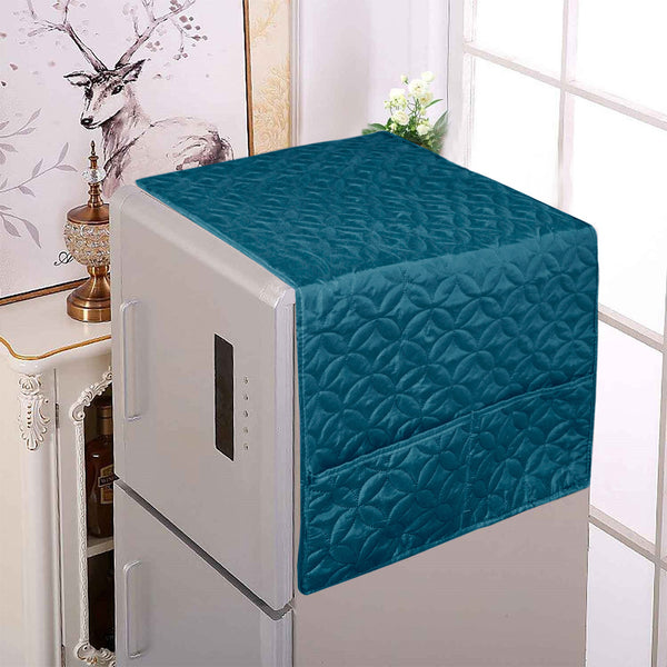 Dustproof Microfiber Quilted Refrigerator Cover With Side Pockets