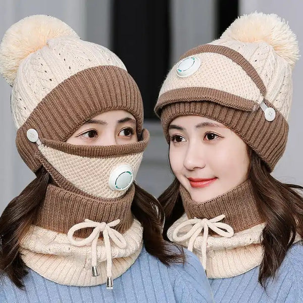 3 Pcs Beanie Wool Cap For Women (Skin & Brown)