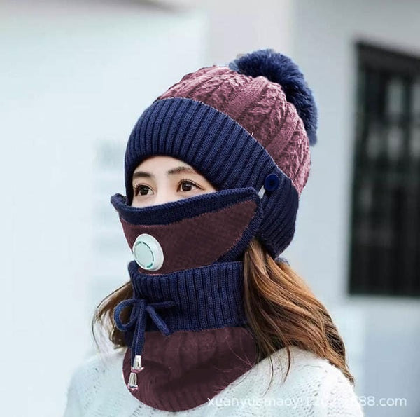 3 Pcs Beanie Wool Cap For Women (Blue & Purple)