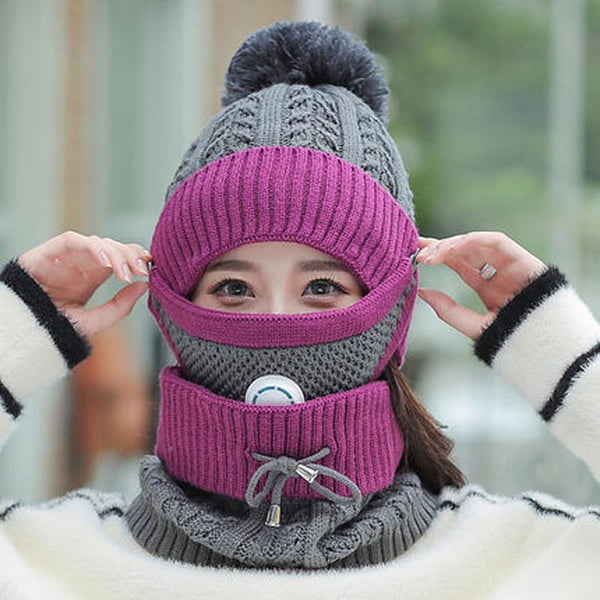 3 Pcs Beanie Wool Cap For Women (Purple& Grey)