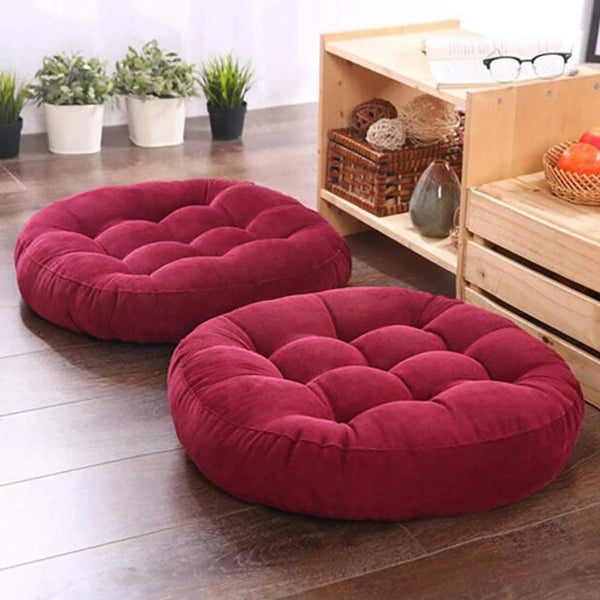Round Shape Floor Cushion In Maroon Color