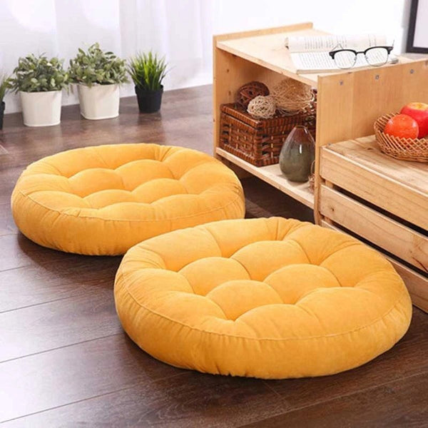 Round Shape Floor Cushion In Yellow Color