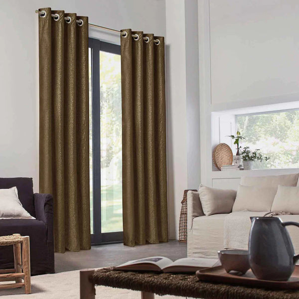 Pair Of Branched Leaves Embossed Velvet Curtains In Brown Color