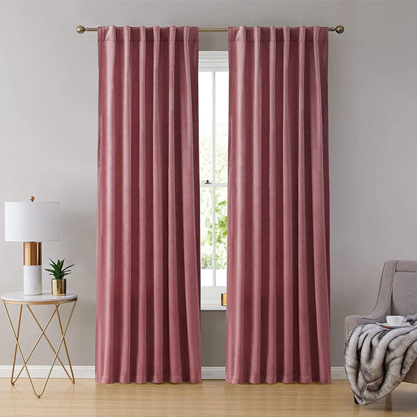 Pair Of Premium Blush Pink Velvet Eyelet Curtain