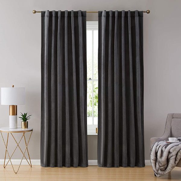 Pair Of Premium Charcoal Grey Velvet Eyelet Curtain