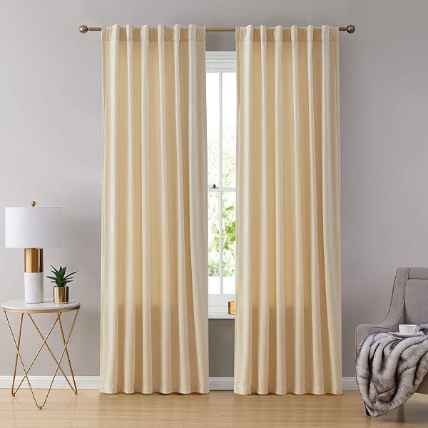 Pair Of Premium Cream Velvet Eyelet Curtain