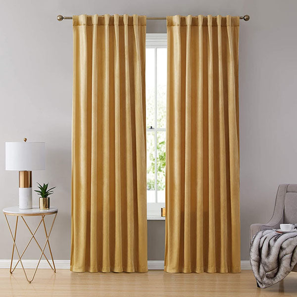 Pair Of Premium Gold Velvet Eyelet Curtain