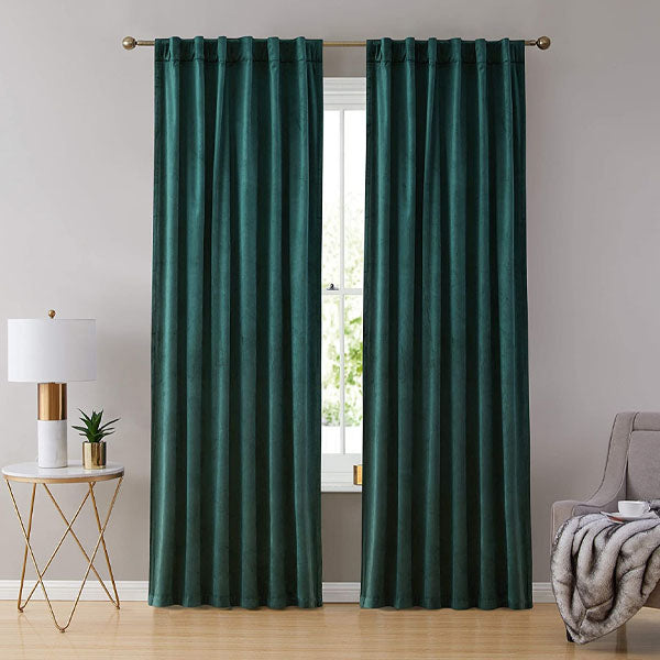 Pair Of Premium Green Velvet Eyelet Curtain