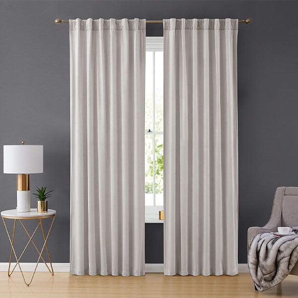 Pair Of Premium Light Light Grey Velvet Eyelet Curtain