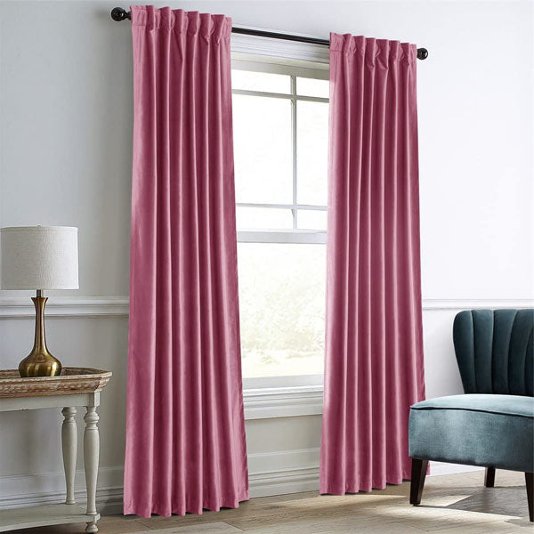 Pair Of Premium Rose Red Velvet Eyelet Curtain